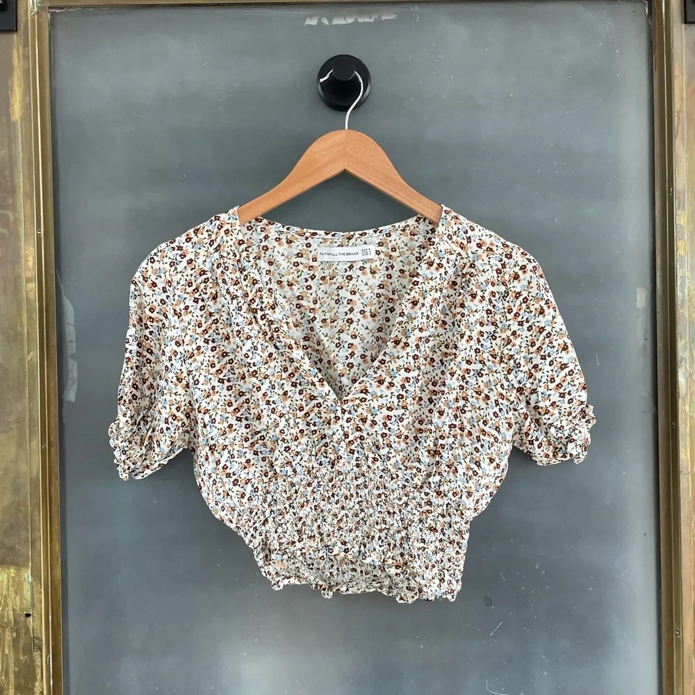 Faithfull the Brand Floral Smocked Crop Top Size 4 Boho Cottagecore